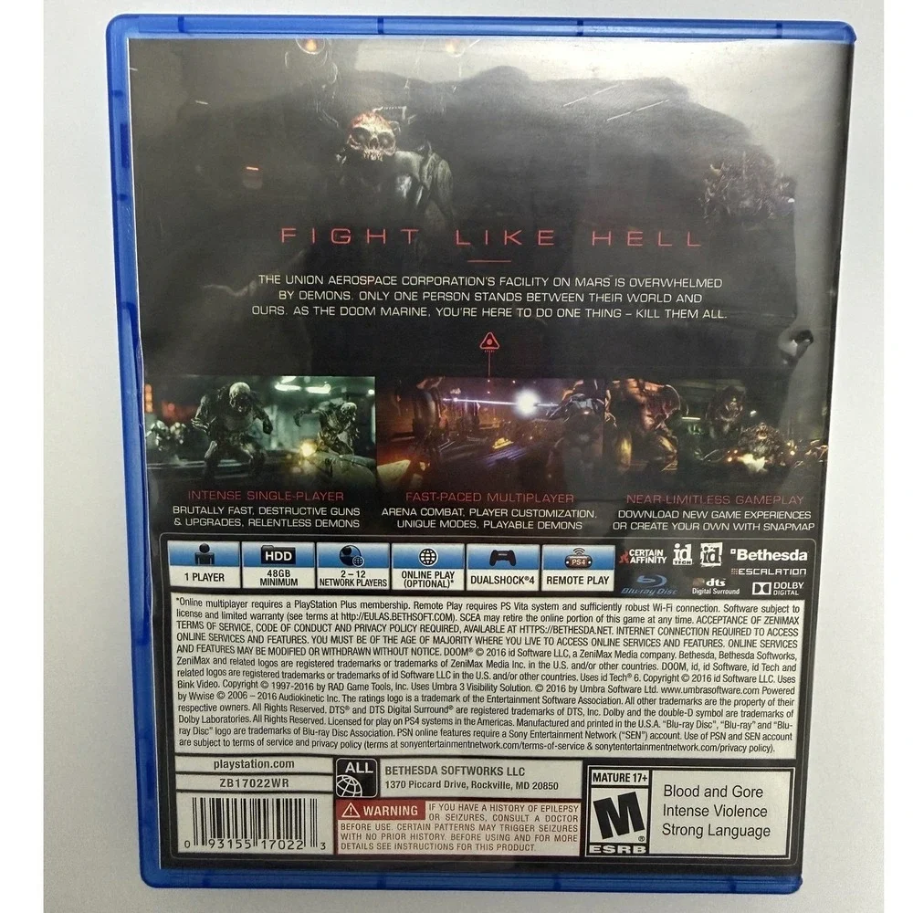 DOOM (Sony PlayStation 4, 2016) Complete CIB Case Disc Inserts Reversible Cover
